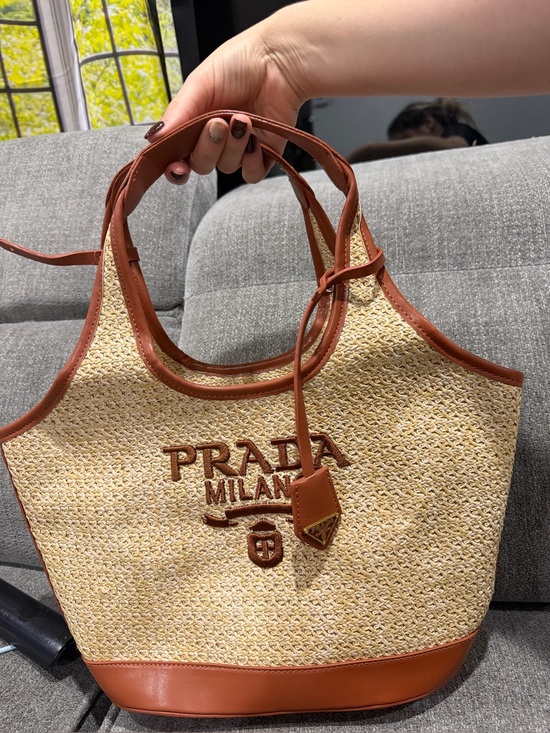 Prada Handbags - Prada Straw Tote with Brown Leather Trim